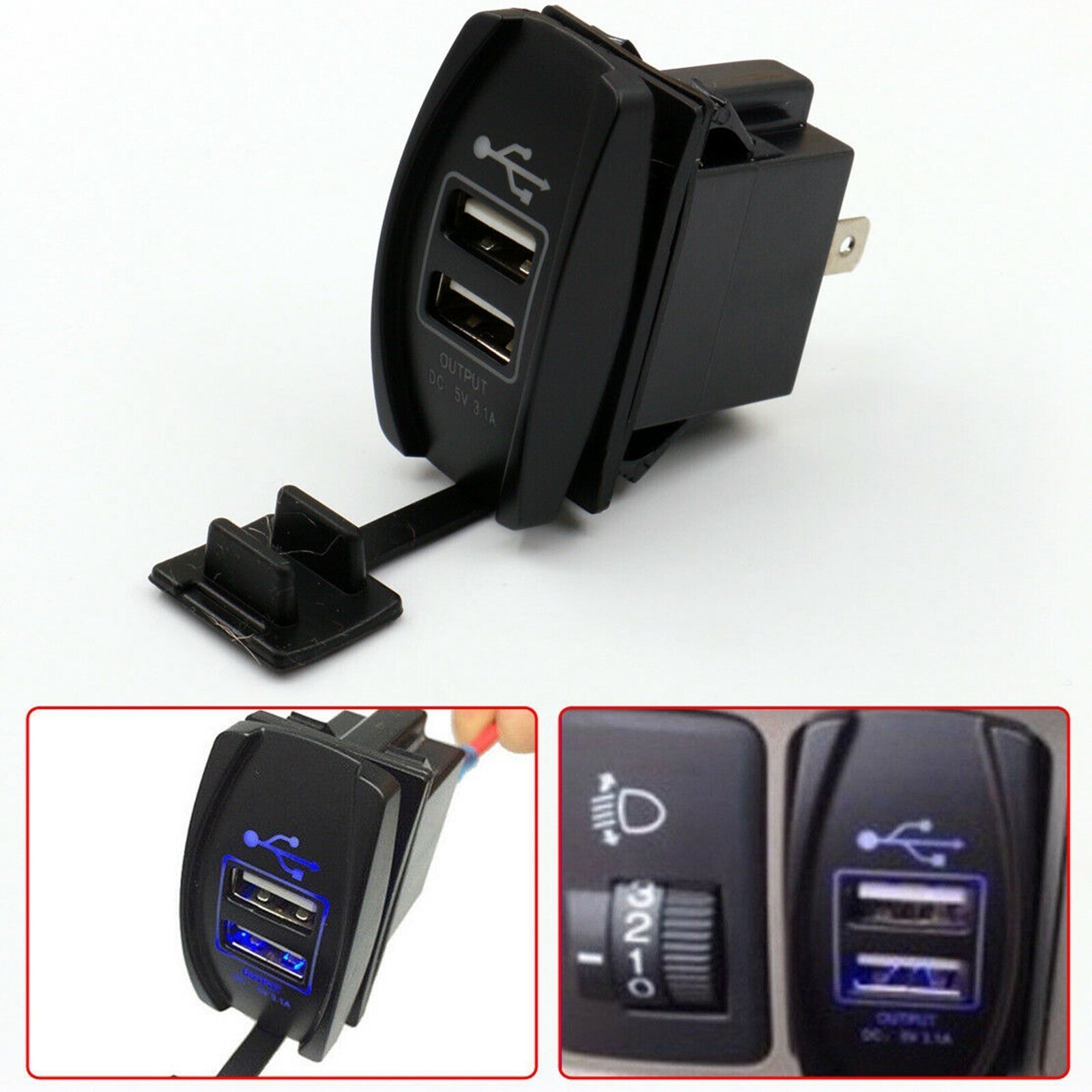NEW DC 12-24V Car Waterproof Socket Dual 3.1A USB Port Charger Power Outlet LED