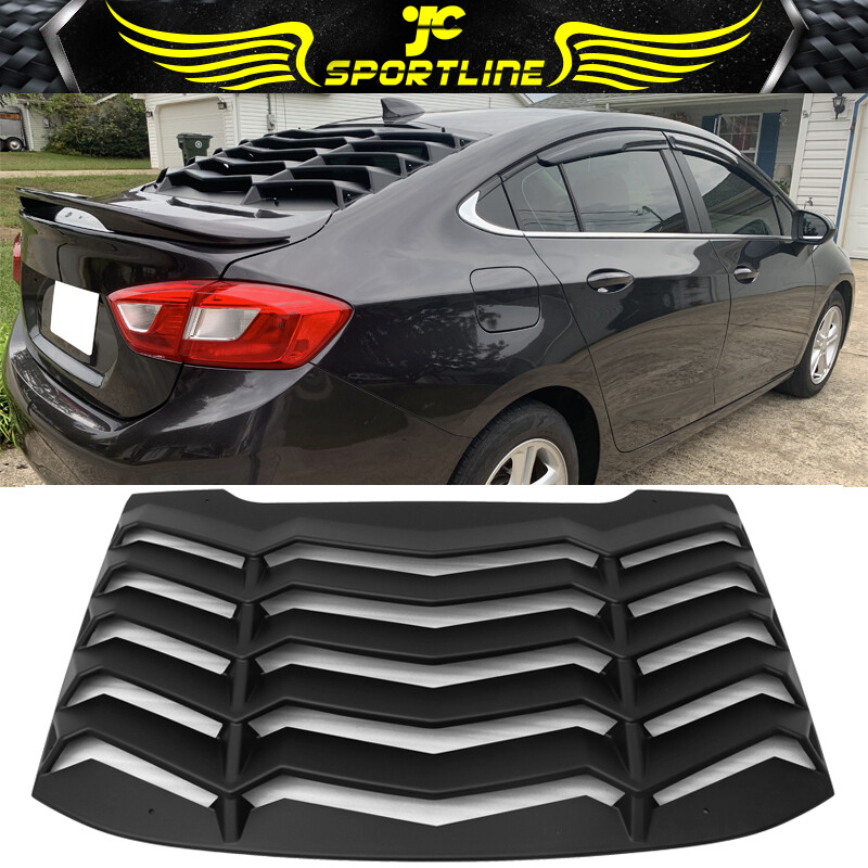 Fits 16-19 Chevy Cruze Rear Window Louvers Sun Shade Cover Unpainted Black ABS