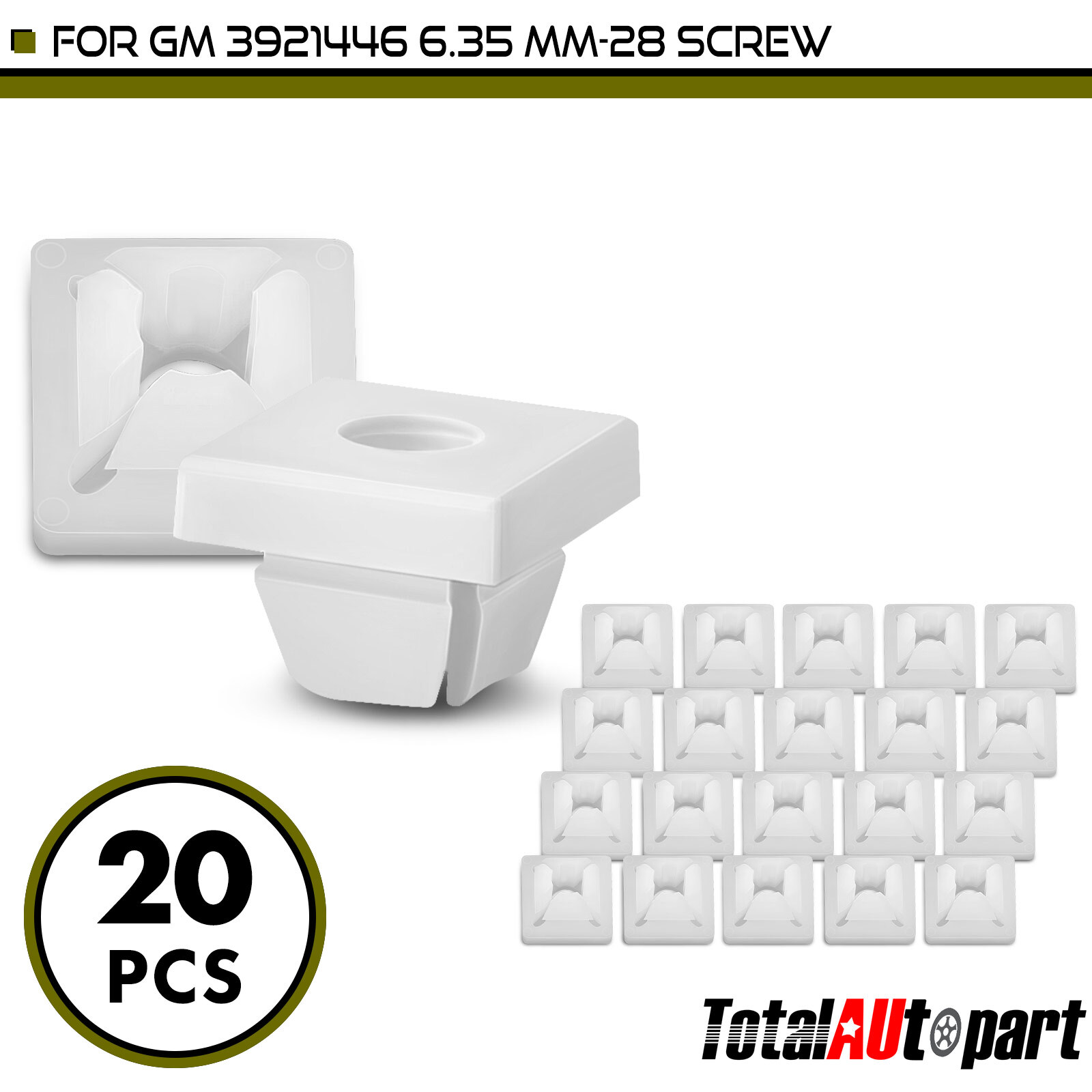 20Pcs White Fasteners Adjusting Nut for GM Used with 6.35 mm-28 Screw 3921446