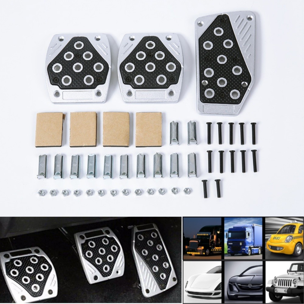 3PCS Universal Manual Car Gas Clutch Brake Foot Pedal Cover Aluminium Alloy+ PVC