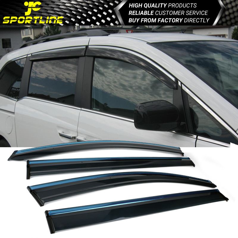 Fits 11-17 Honda Odyssey Polycarbonate Window Visors w/ Chrome Trim 4Pcs Set
