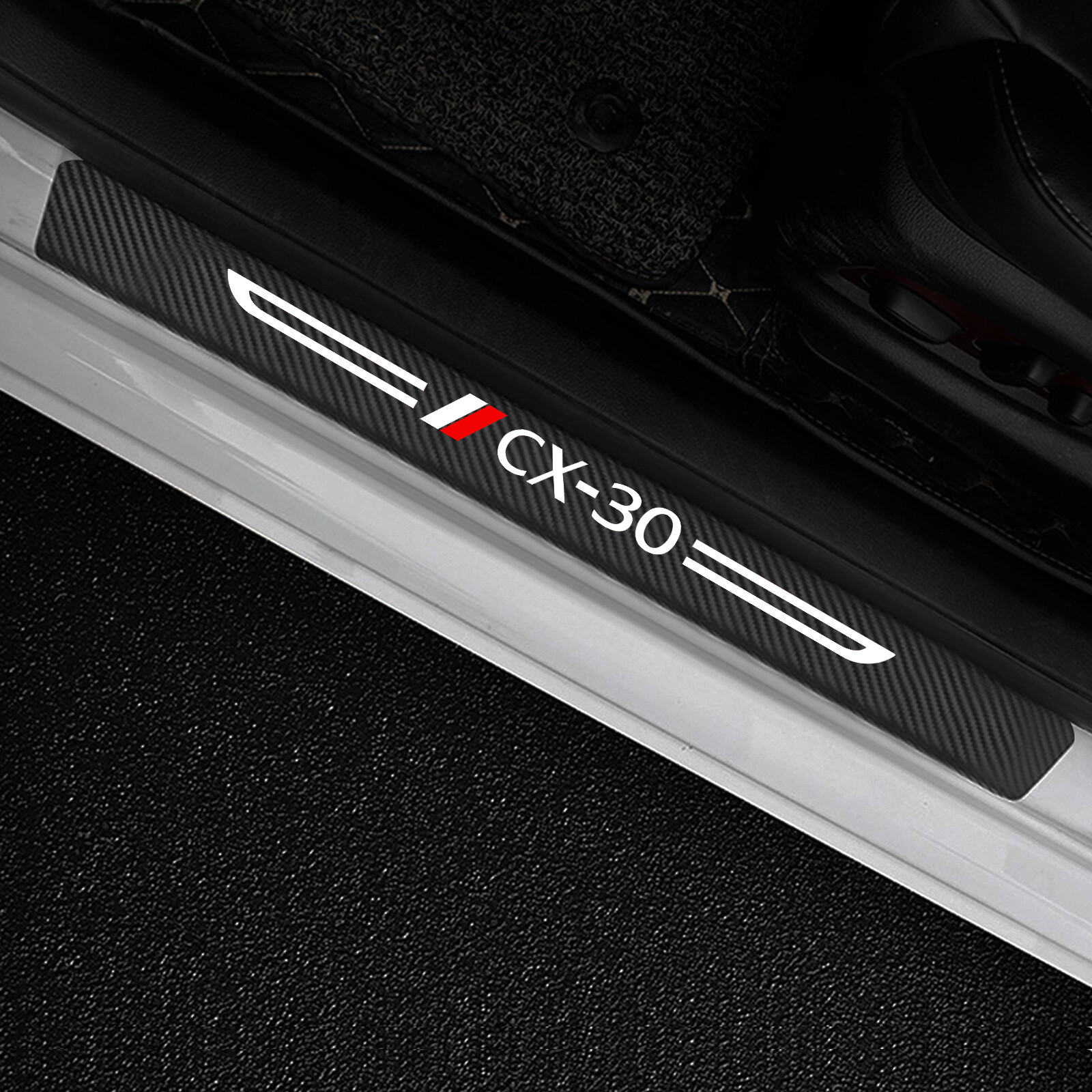 4Pcs Carbon Fiber Leather Car Door Sill Protector Stickers for Mazda Cx30 Cx-30