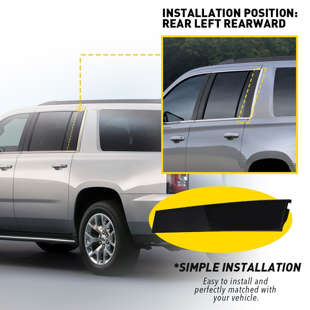 B-Pillar Molding Rear Left Rearward Glossy Black 1-10X for Chevy Tahoe 2015-2018