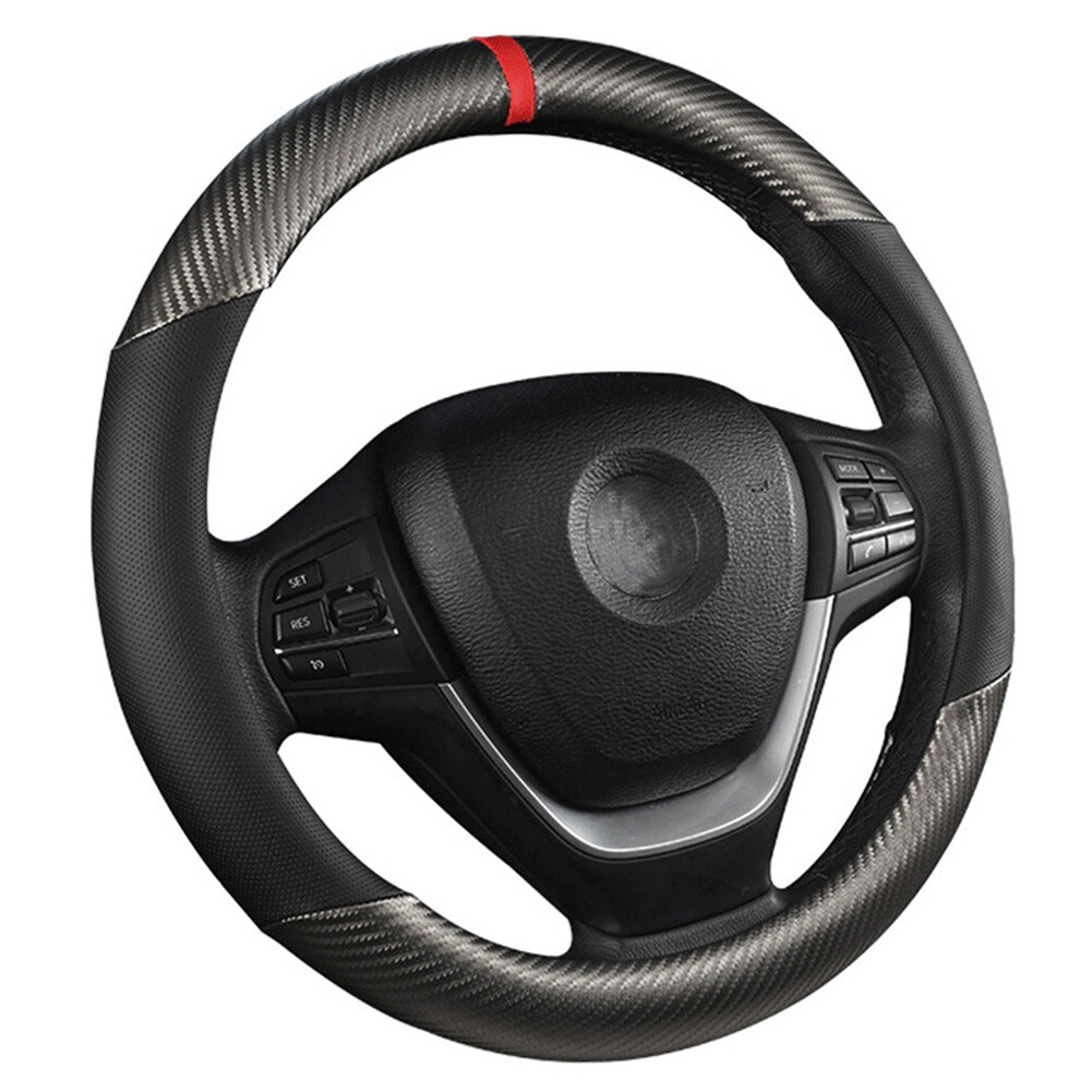 Car Steering Wheel Cover Anti slip Carbon Fiber Black Leather Car Accessories US