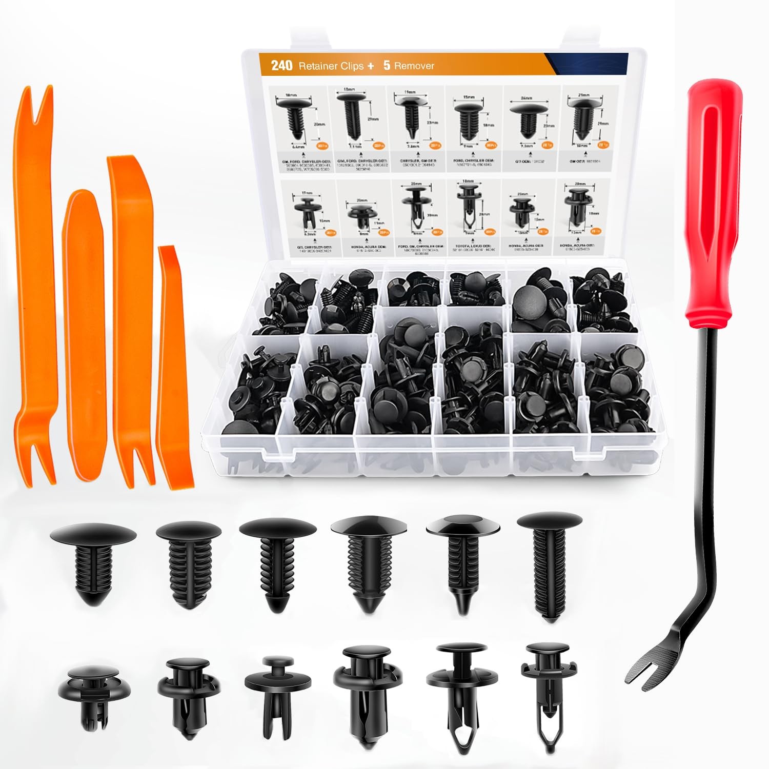 GOOACC 240PCS Bumper Retainer Clips Car Plastic Rivets Fasteners Push Retaine…