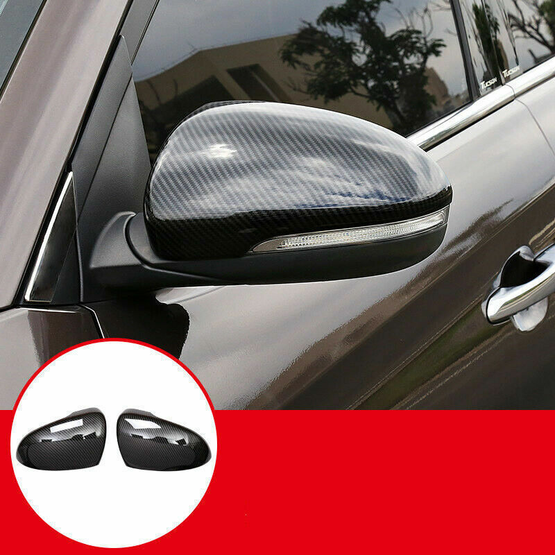 Carbon Fiber Black Side Door Mirror Cover Trim 2pcs For Hyundai Tucson 2016~2020