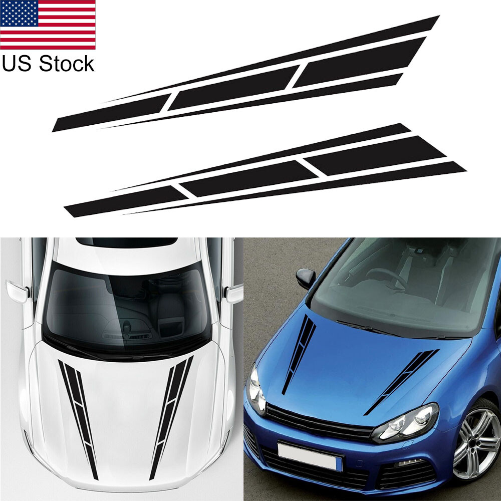 2pcs 31” Black Sport Racing Stripes Graphic Front Hood Bonnet Decals Stickers