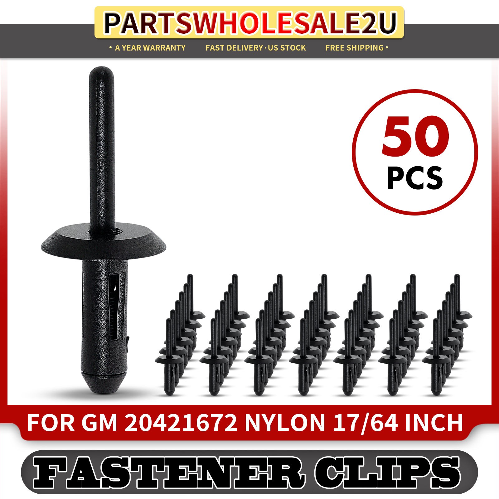 50Pcs 17/64 in. Nylon Bumper Blind Rivet Mounting Clips Retainer for GM 20421672