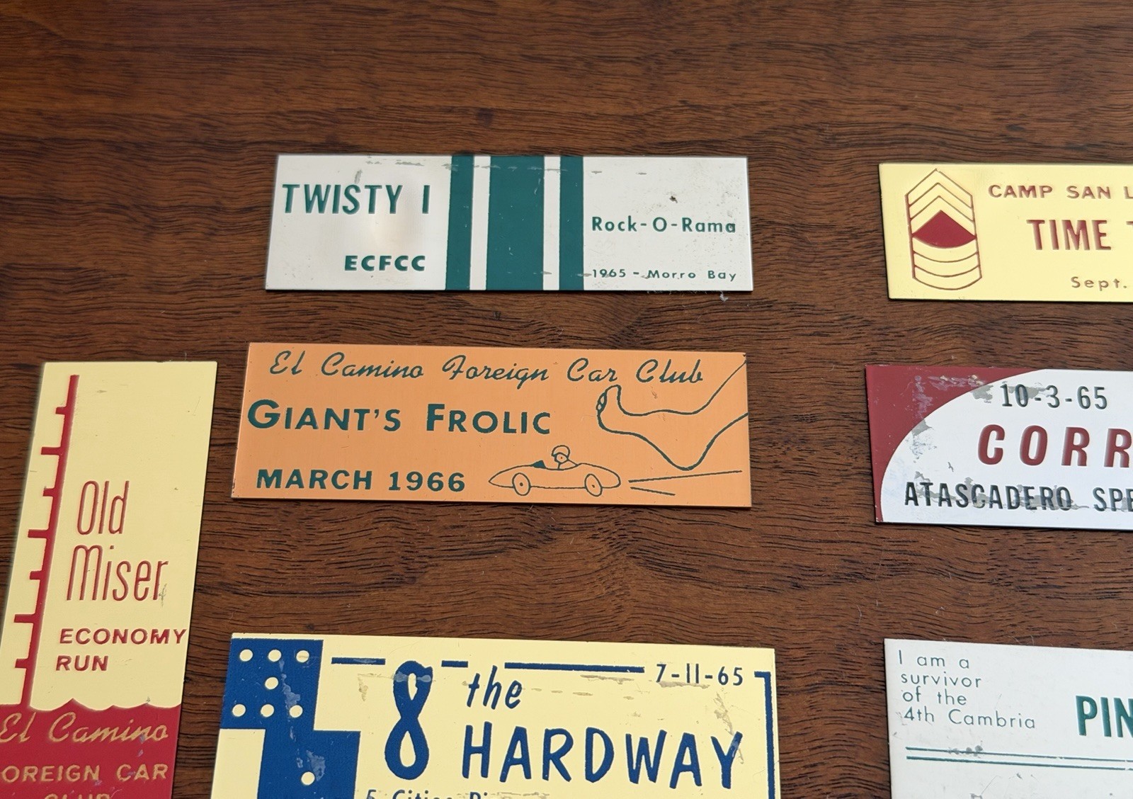 1960’s EL CAMINO FOREIGN CAR CLUB EMBLEMS Plates TIME TRIALS ATASCADERO Speedway
