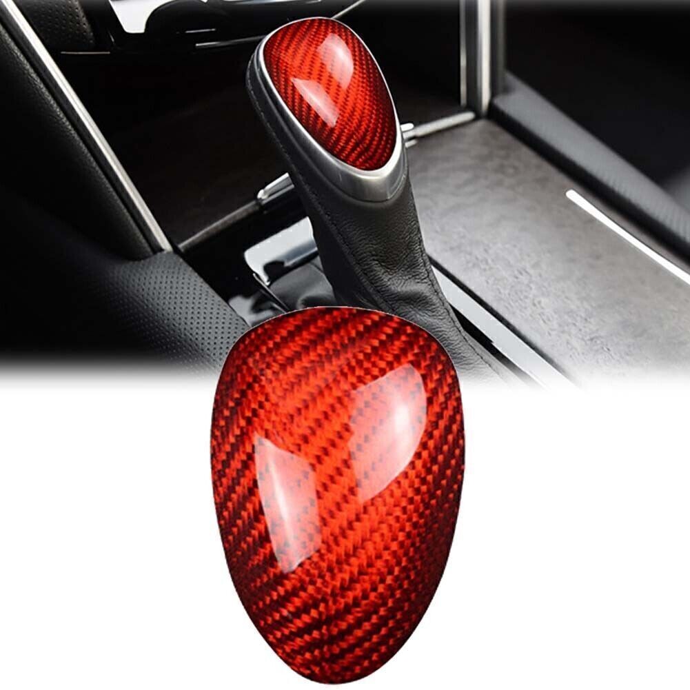 Fit Cadillac ATS 2013-2019 Interior Gear Shift Knob Cover Trim Carbon Fiber Red