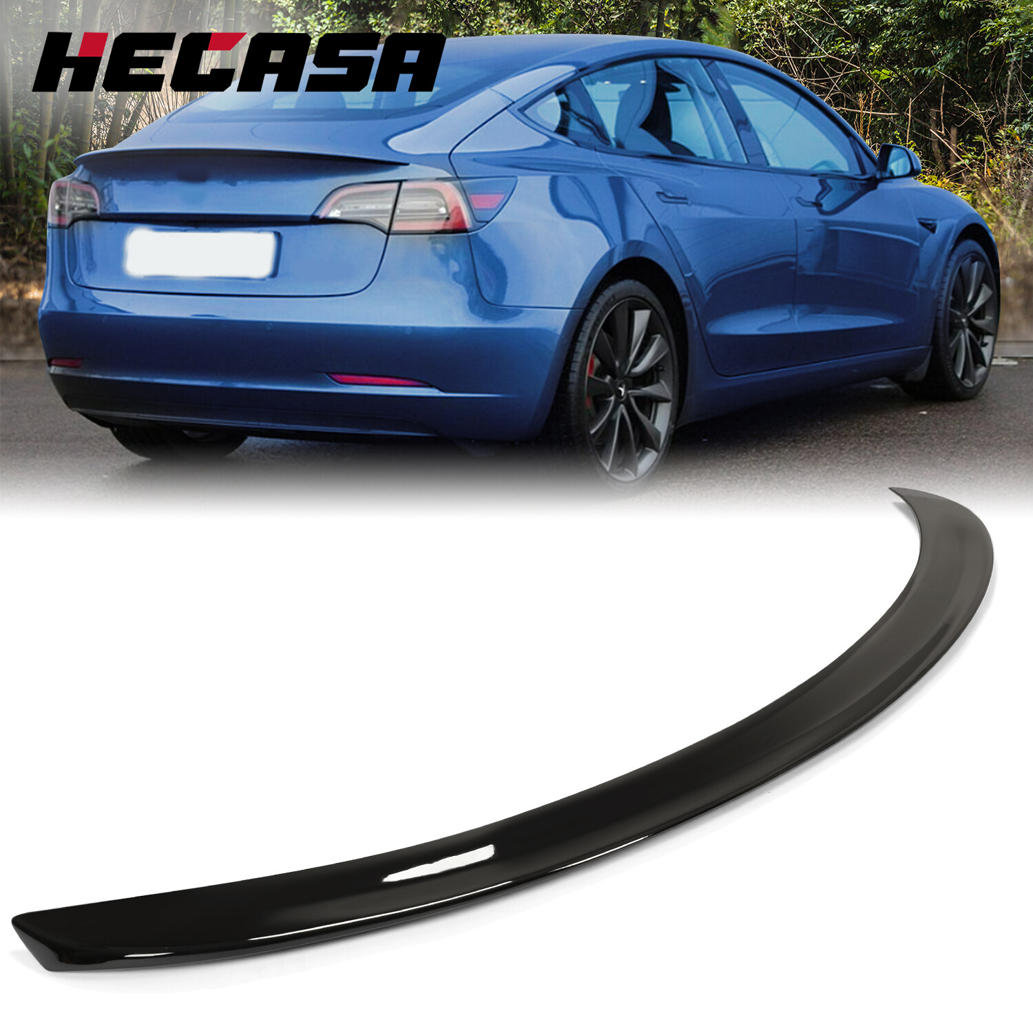 HECASA For 2017-2023 Tesla Model 3 Rear Trunk Lip Spoiler Wing – Gloss Black