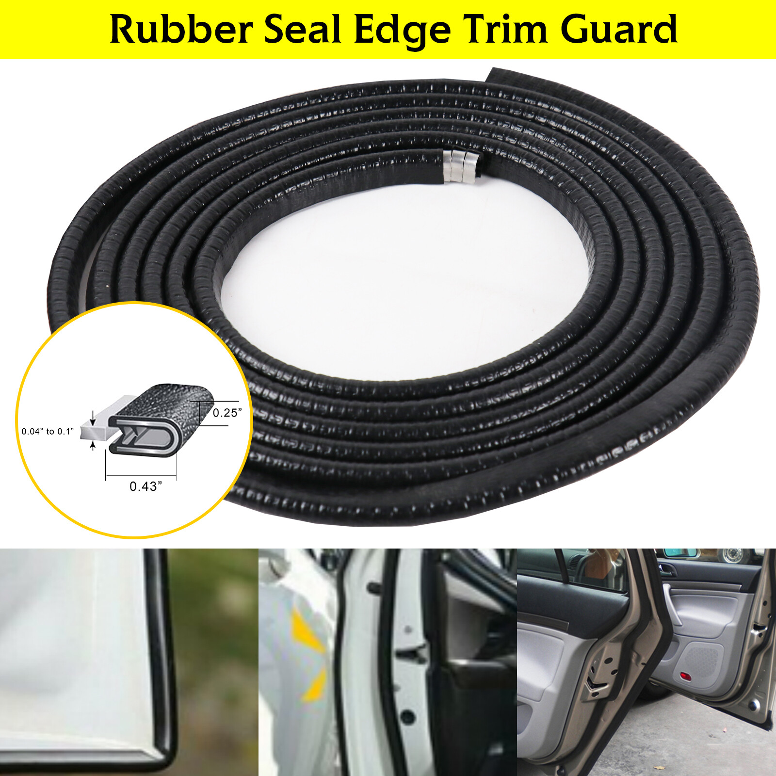 Rubber Metal Seal Edge Trim 12ft Trunk Door Edge Guard Decorate Seal Strip Lot