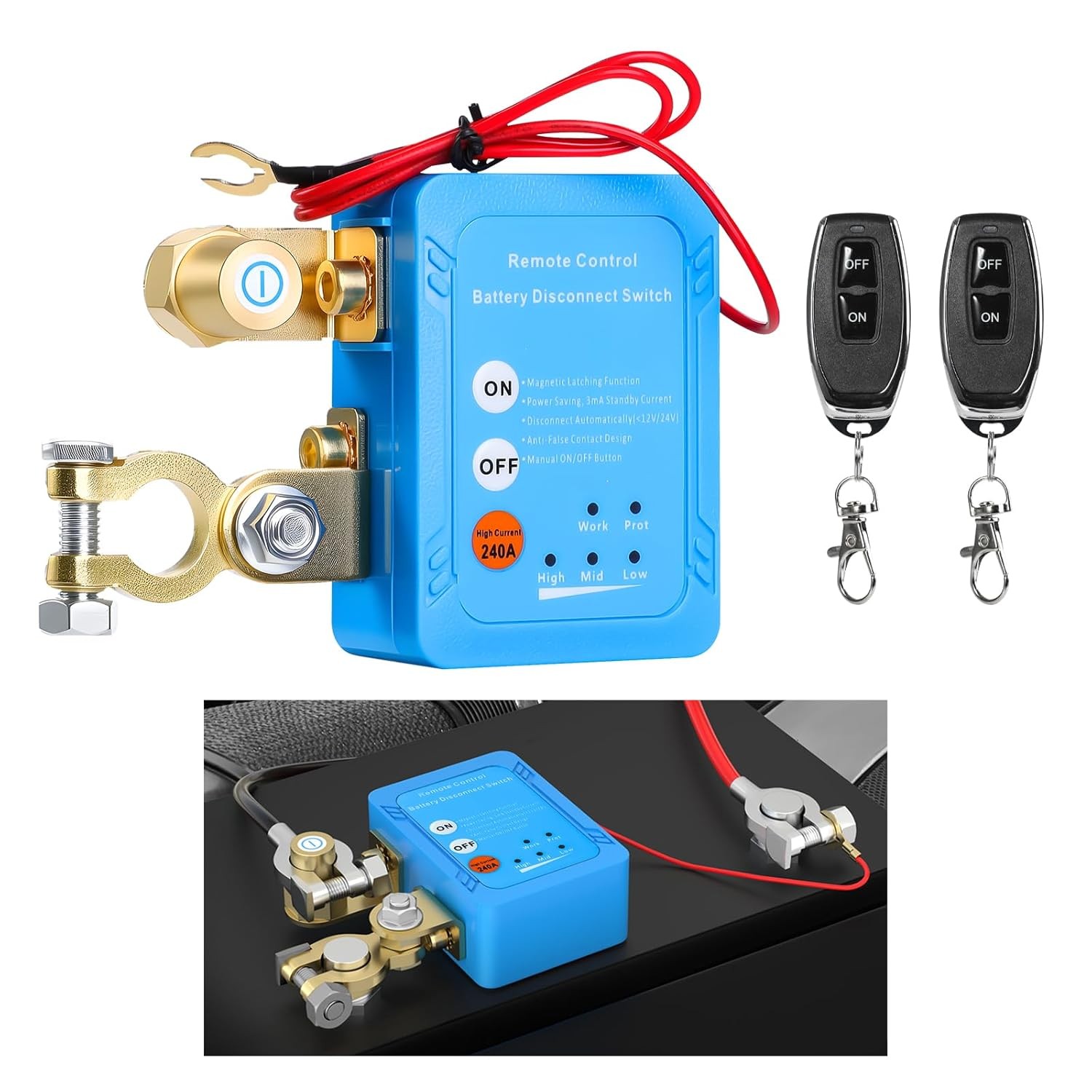 GEYA 12/24V 240A Remote Battery Disconnect Kill Switch Anti Theft Auto RV ATV