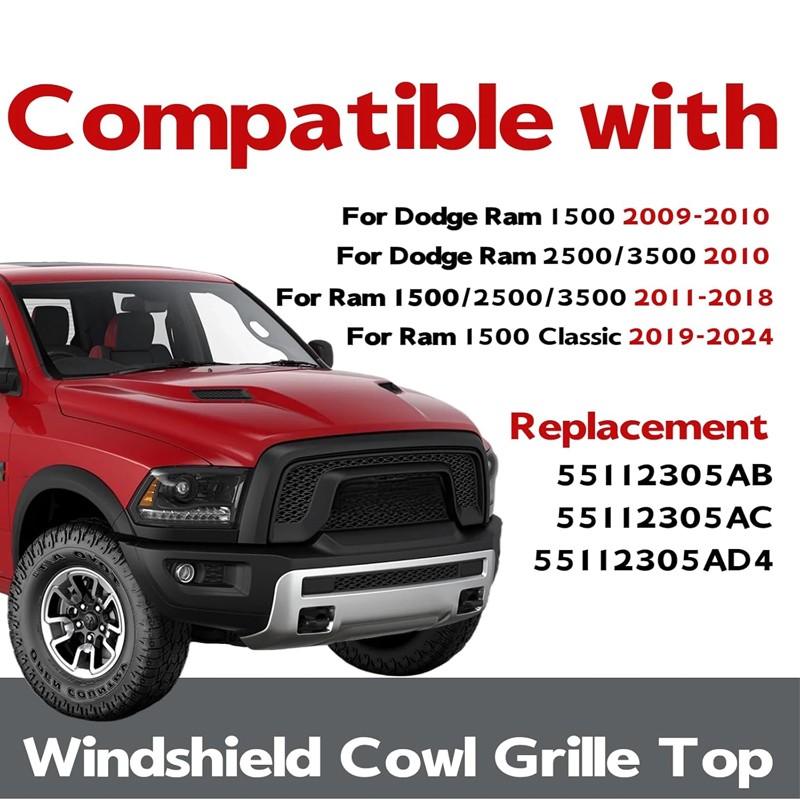 Front Windshield Wiper Cowl Panel For Dodge Ram 1500/2500/3500 2009-2024
