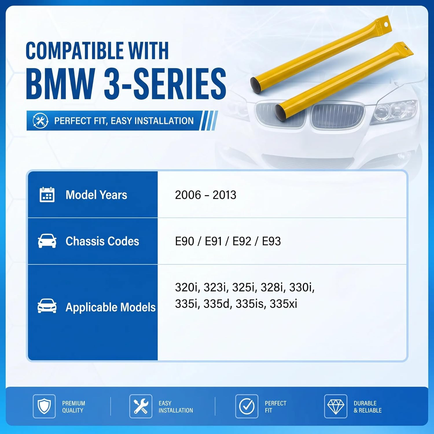 Yellow Front Kidney Grille V Brace Trim for BMW E90 E91 E92 E93 2006-2013