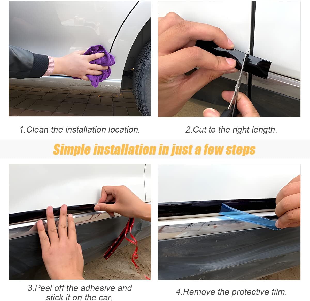 3M Chrome Strip Car Side Door Black Bumper Protector Trim Tape Sticker 10MM