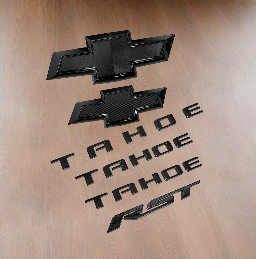 2021-2026 OEM Kit Grille & Rear Bowtie RST Emblem Badge 3D for Tahoe Gloss Black