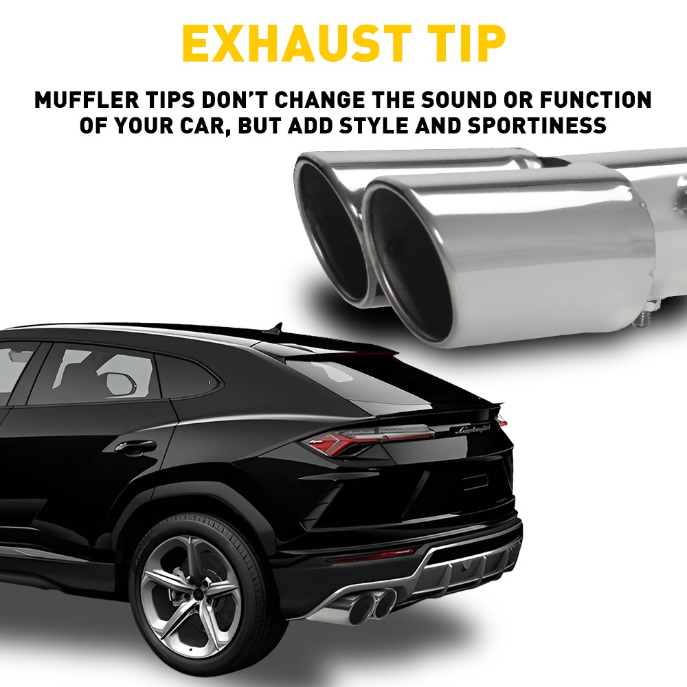 Dual Outlet Steel Stainless Exhaust Pipe Tip Tail Muffler Throat Silver 2.5″ Sil