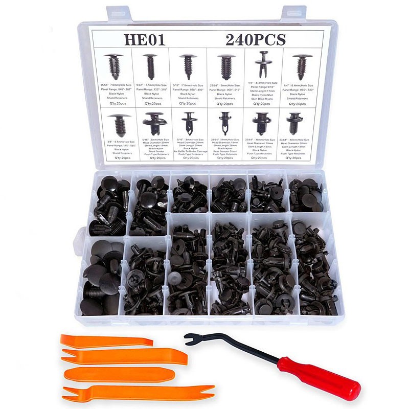 240PCS Bumper Retainer Clips Car Plastic Rivets Fasteners Push Retainer Kit