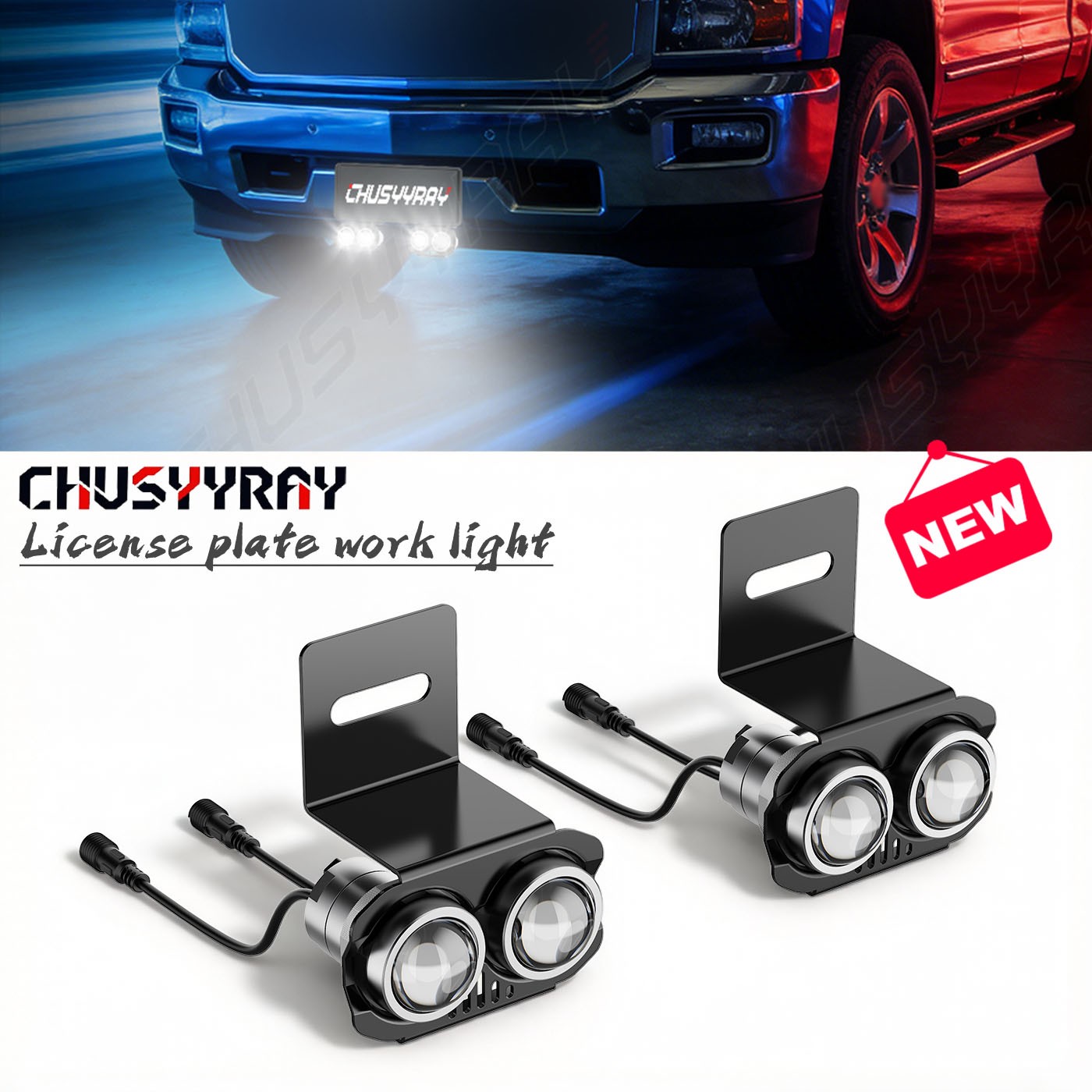 For Dodge 2004-2009 Ram Front Pickup Bumper Plate License Bracket W/LED