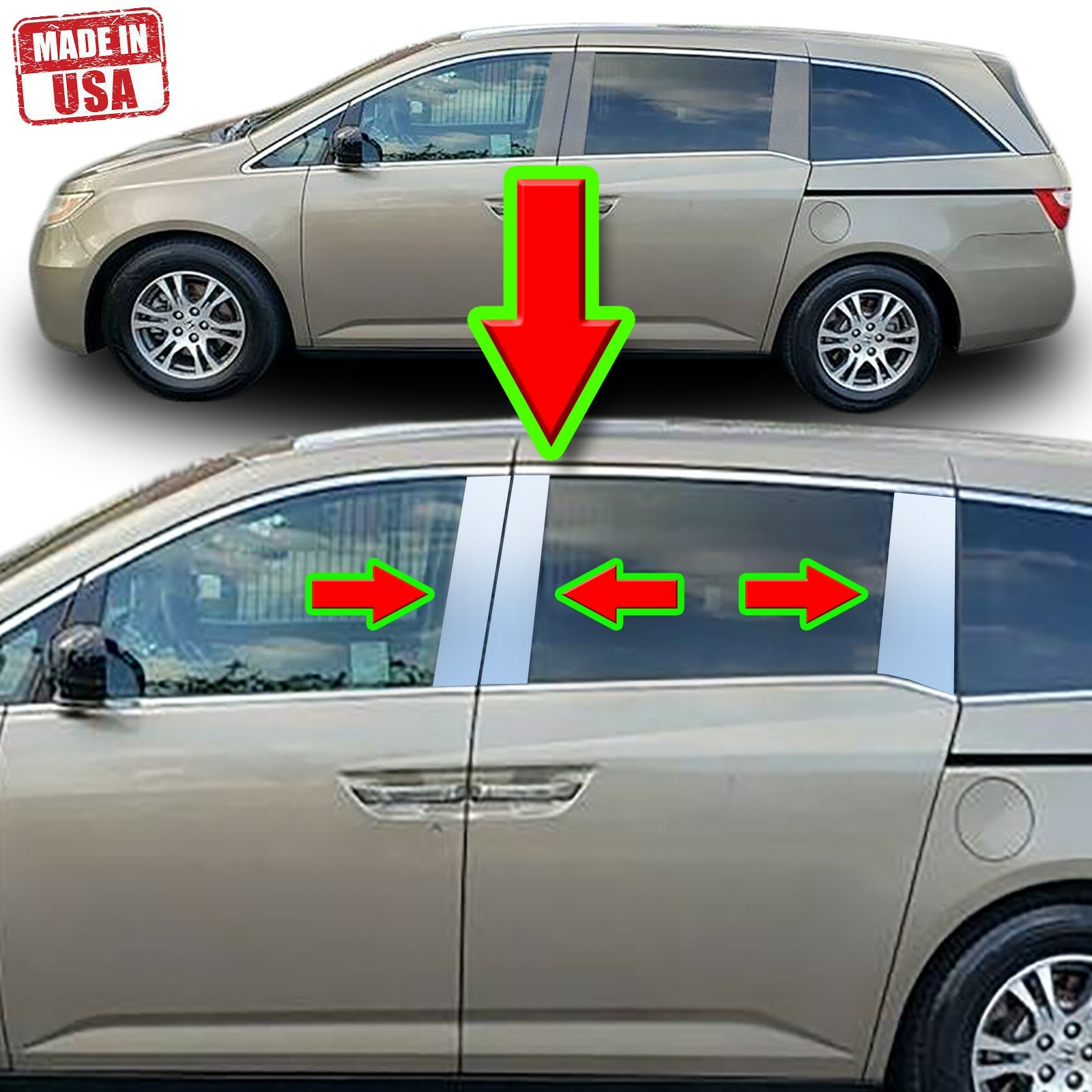 Chrome Pillar Trim for Honda Odyssey 11-17 6pc Set Door Cover Mirrored Post