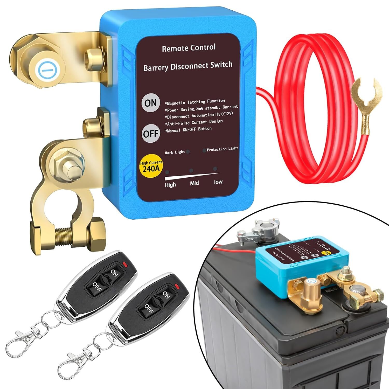 Remote Battery Disconnect Switch 12v 240A Auto Car RV Smart Voltage Kill Switch