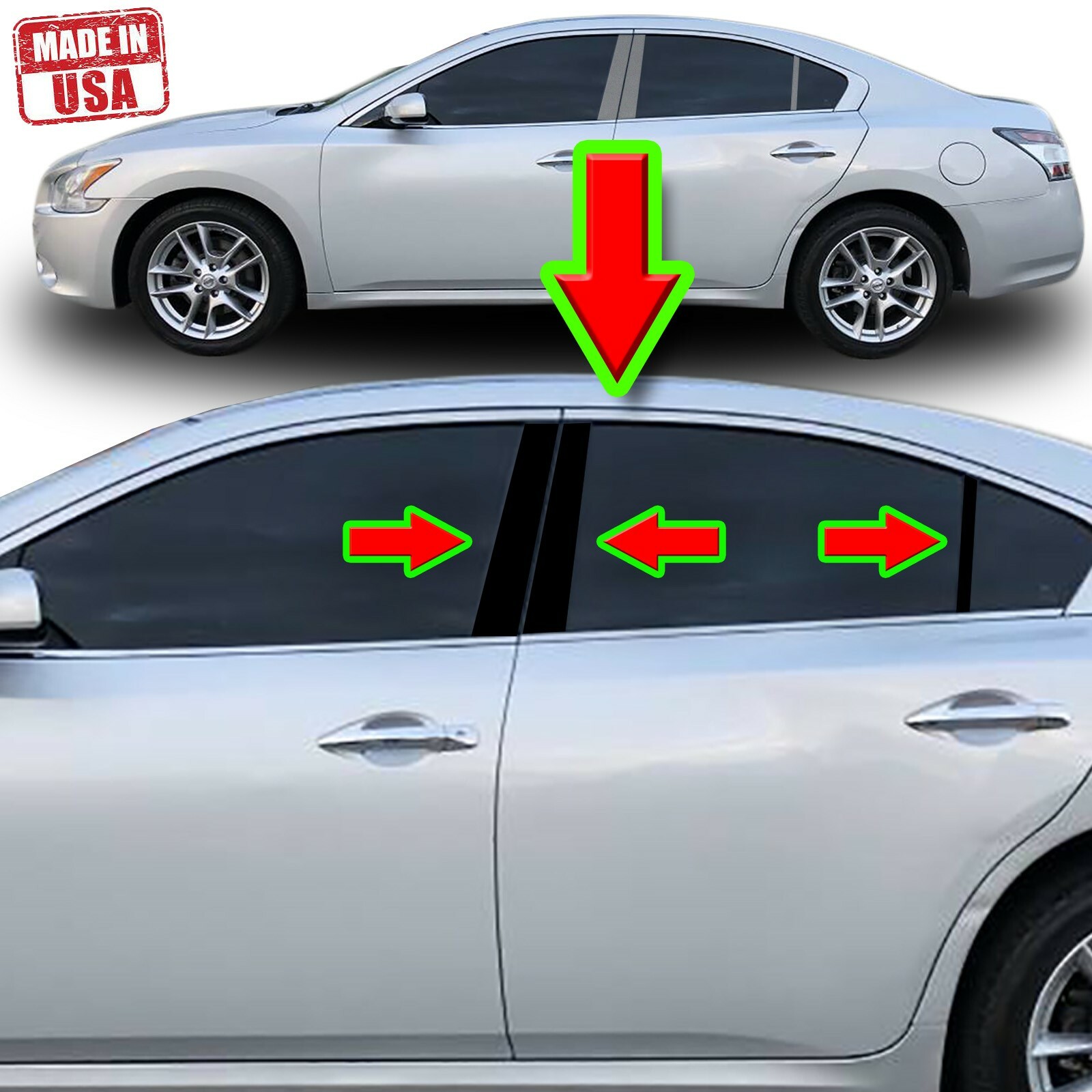 Black Pillar Trim for Nissan Maxima 09-15 (4dr Sedan) 6pc Set Door Cover Trim