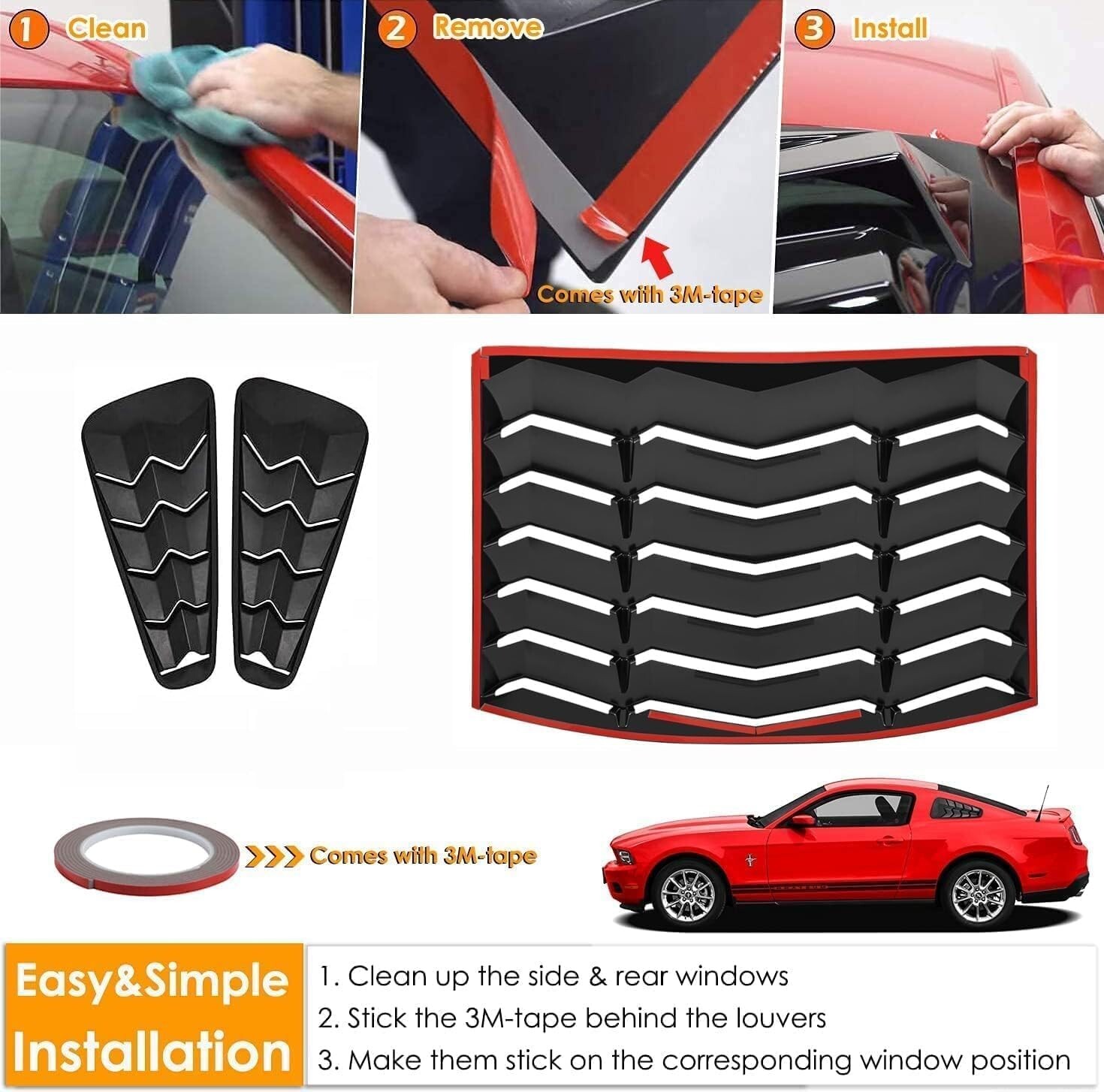 Rear & Side Window Louver Sun shade Scoop Cover for Ford Mustang 2005-2014