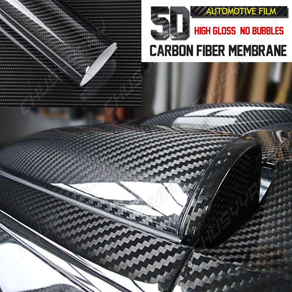 Car Stickers Carbon Fiber Vinyl 12″x60″ 5D Ultra Shiny Gloss Glossy Wrap Black