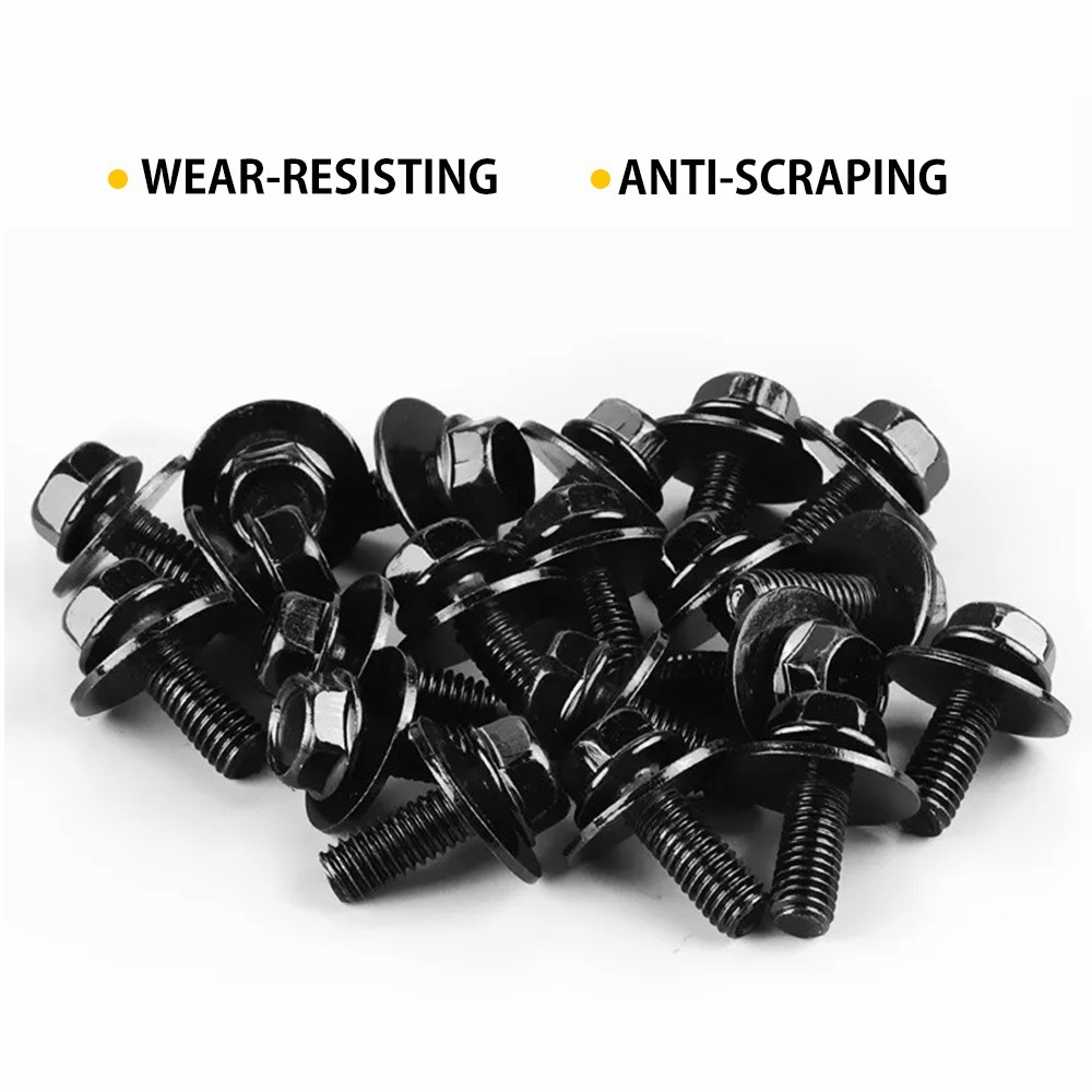 40X Car Body Bolts Screw Fastener Fender M6-1.0x 16mm Long-10mm Hex- 17mm Washer