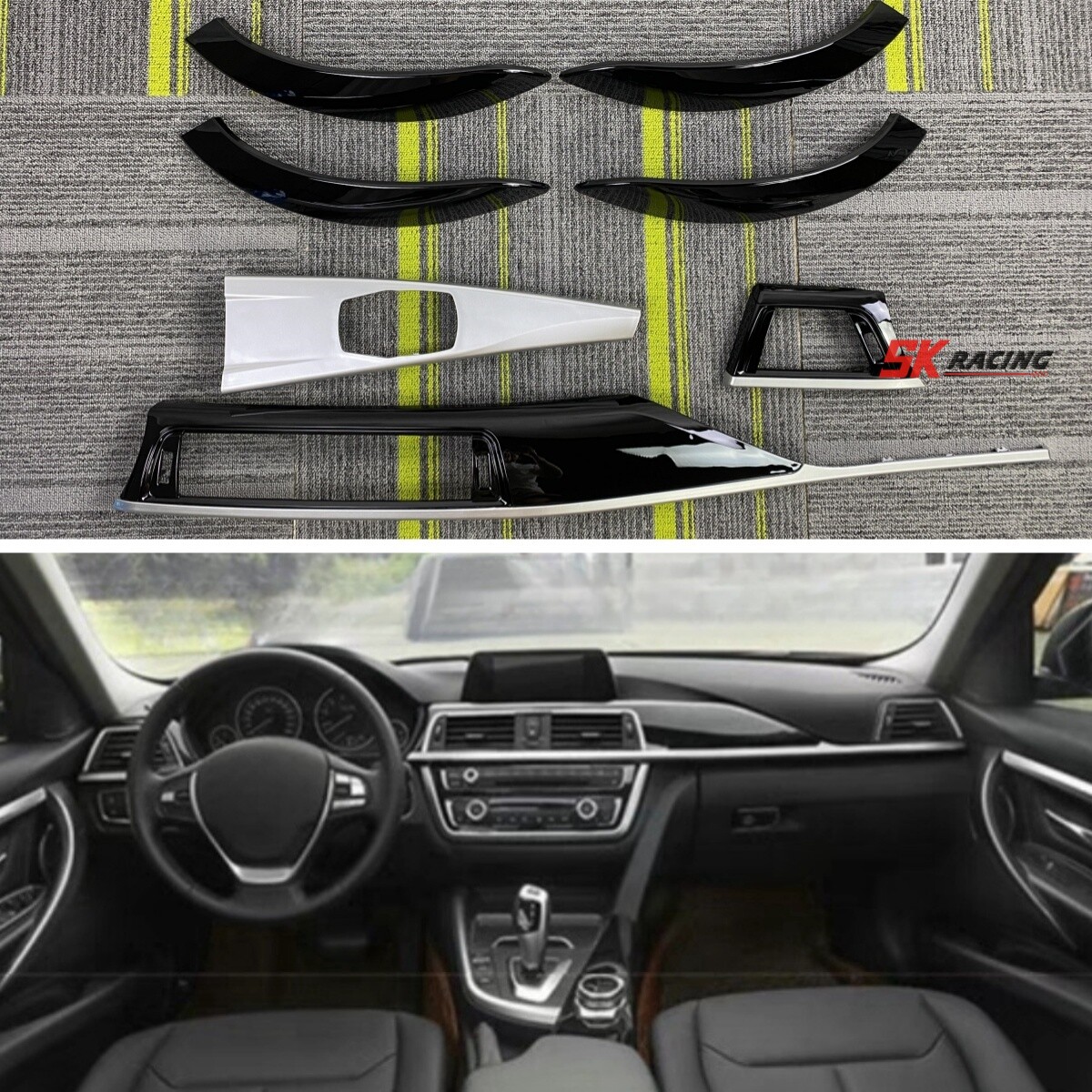 For BMW F30 F31 F34 M Performance Glossy Silver Black Sport Interior Trims LHD