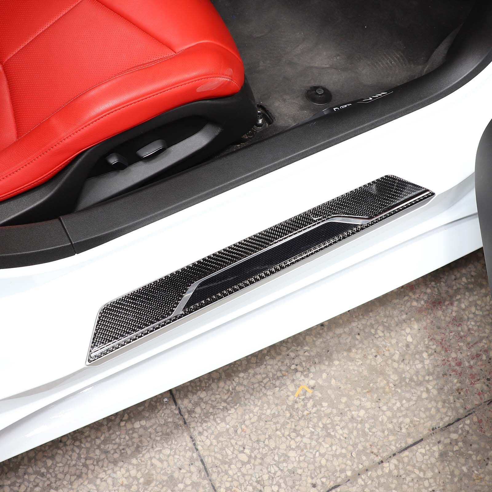 Carbon Fiber Door Sill Protectors Scuff Plate Trim Sticker For Corvette C8 20-23