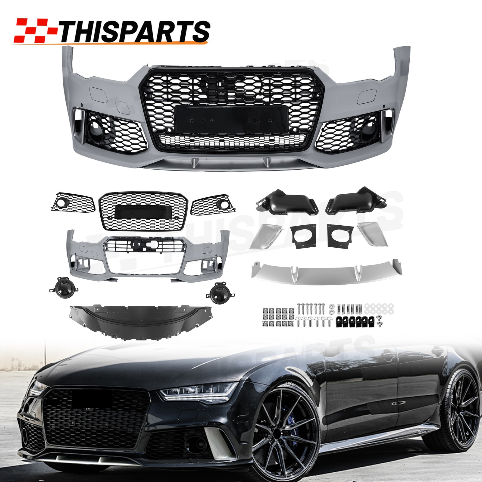 Bumper Body Kit For 2016-2018 Audi A7 S7 Upgrade To RS7 Renn Racing Sport Style