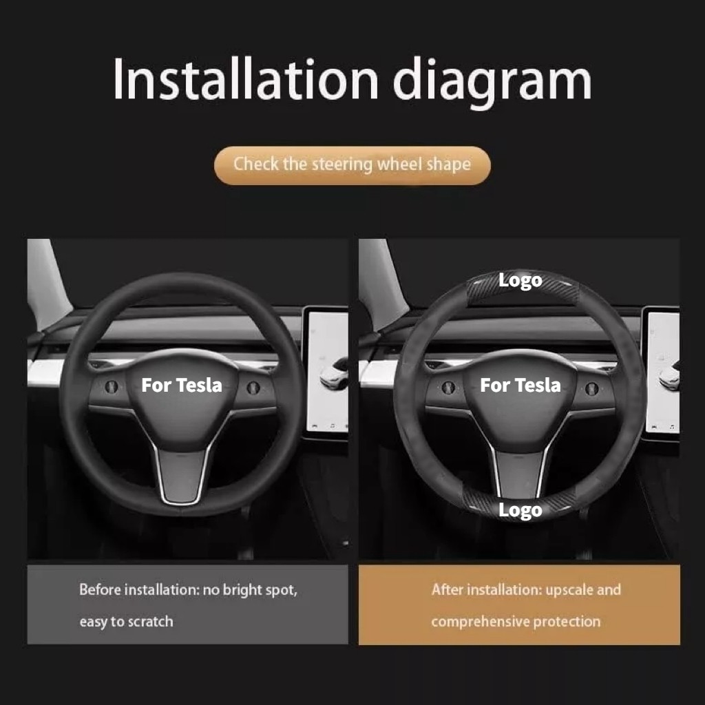 Carbon Fiber Leather Steering Wheel Cover for Tesla Model 3 Model Y D-Type