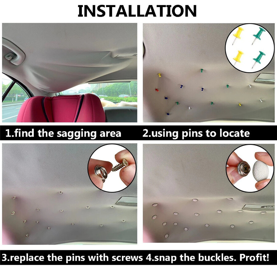 60pcs Cloth Car Roof Snap Rivets Buckle Automotive Headliner Repair Button Screw
