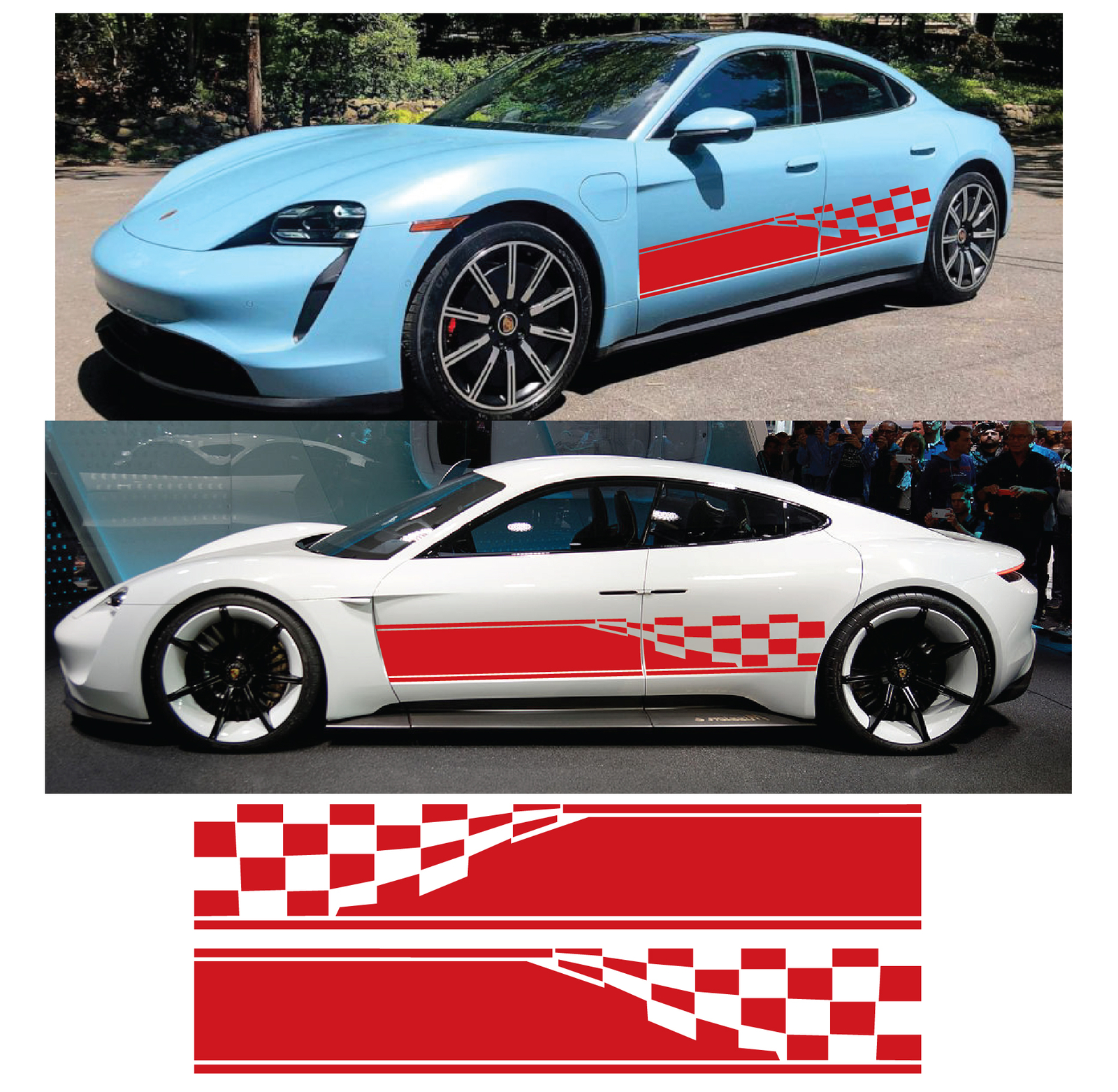 Checkered Flag Decals RED Graphic Vinyl car truck body racing stripe Stickers