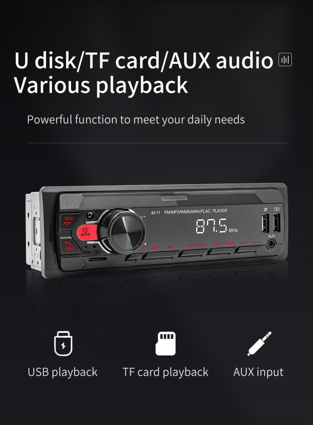Car Stereo Audio In-Dash Aux Input Receiver FM SD USB MP3 Radio Bluetooth Player