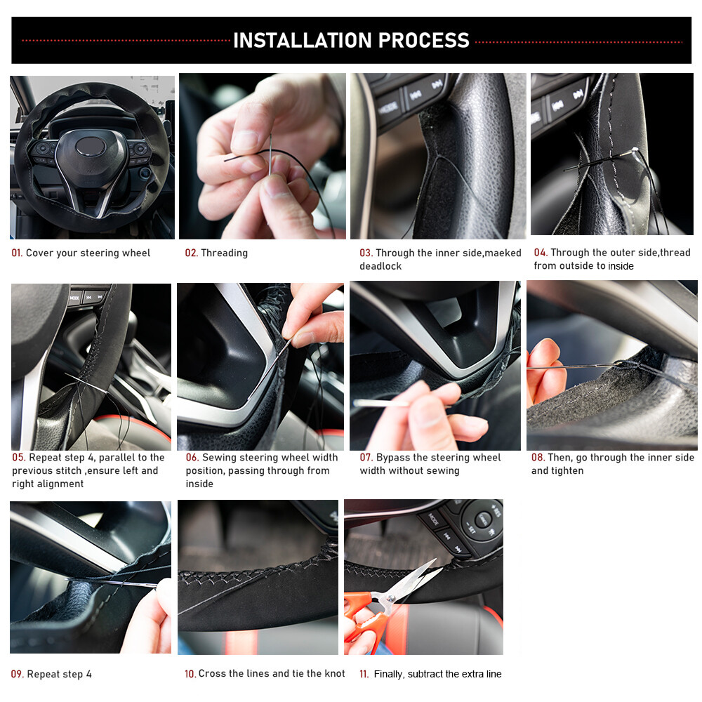 15″ DIY Anti-Slip Genuine Leather Suede Steering Wheel Cover Car Protector