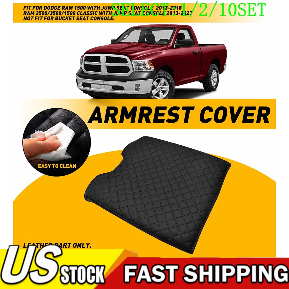 Center Console Lid Armrest Cover Fits Dodge Ram 1500 2500 3500 13-18 Black 1~10X