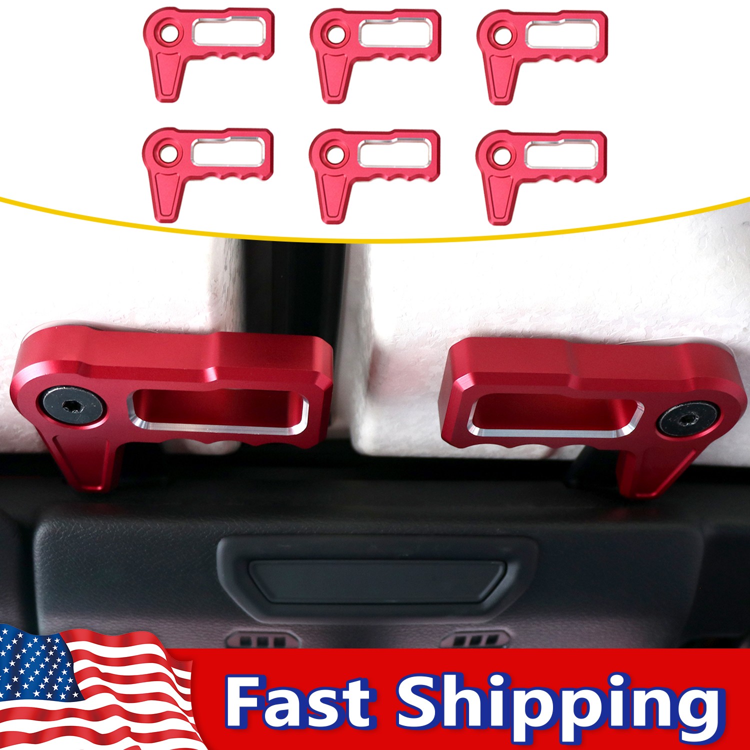 6PCS Red Aluminum Alloy Roof Headliner Switch Handle for Jeep Wrangler JL 2018+