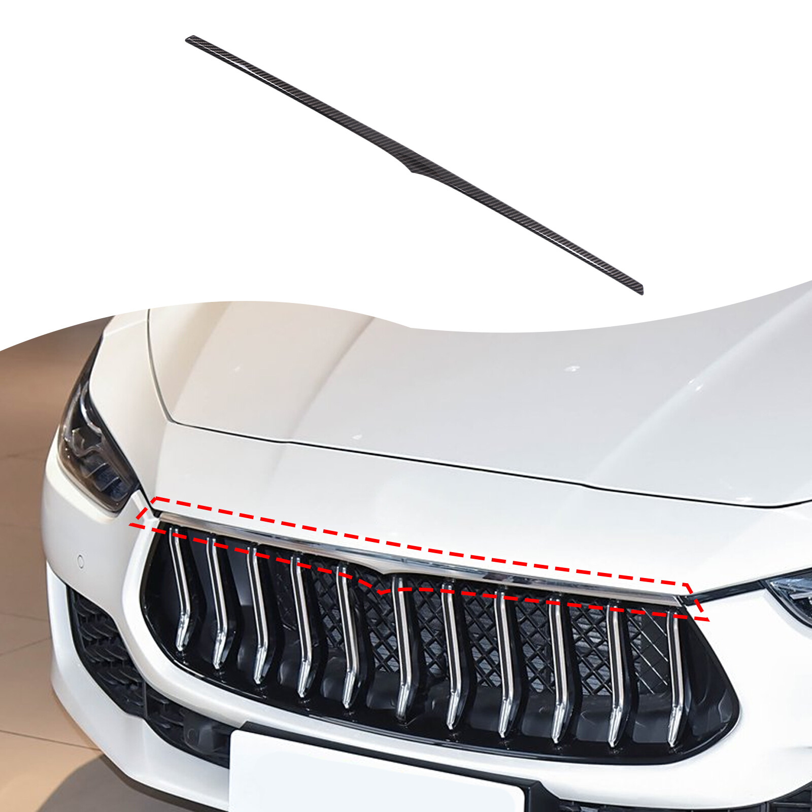 Carbon Fiber Look Front Bumper Grille Accent Strip For Maserati Ghibli 2018-2022