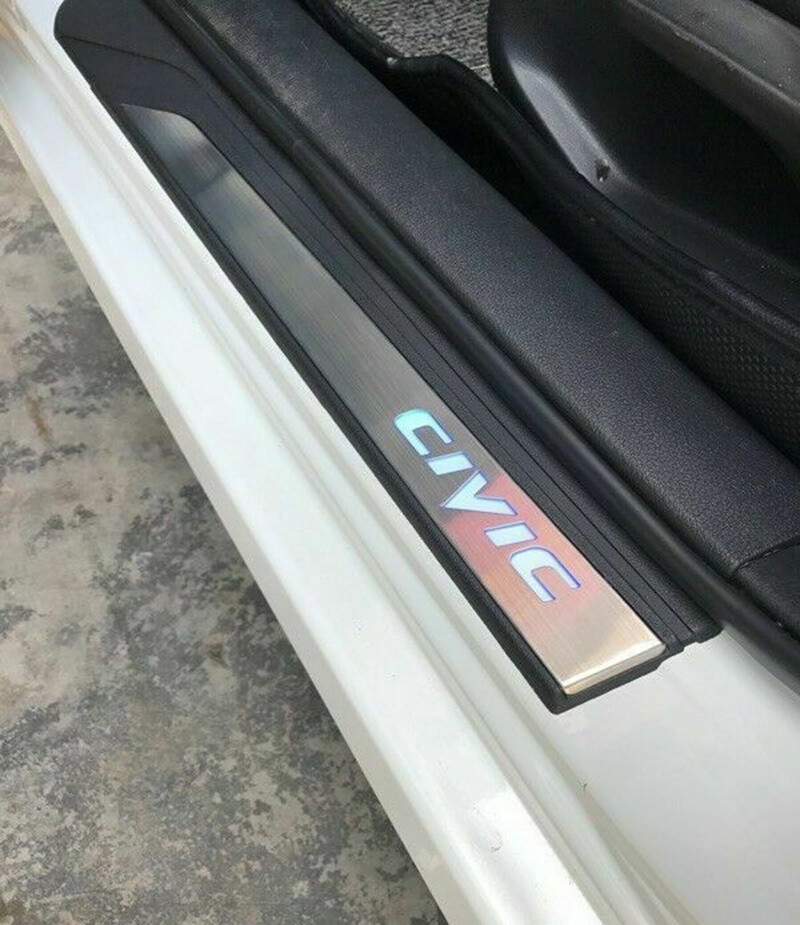 For Honda Civic 2022-2024 Blue LED Silver Door Sill Scuff Plate Guard Cover trim