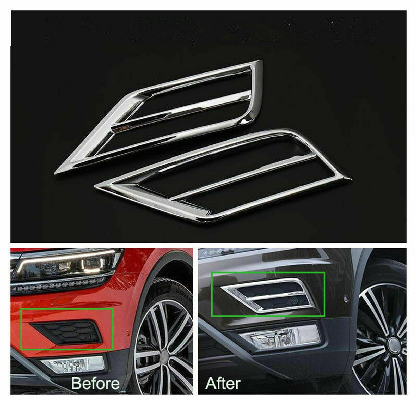 2Pcs Left Right ABS Chrome Front Fog Light Lamp Frame Cover Trim For VW Tiguan