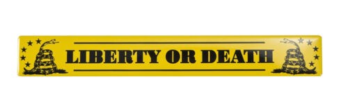Liberty or Death Gadsden Flag 5 3/4″ x 3/4″ Yellow & Black Aluminum Metal Emblem