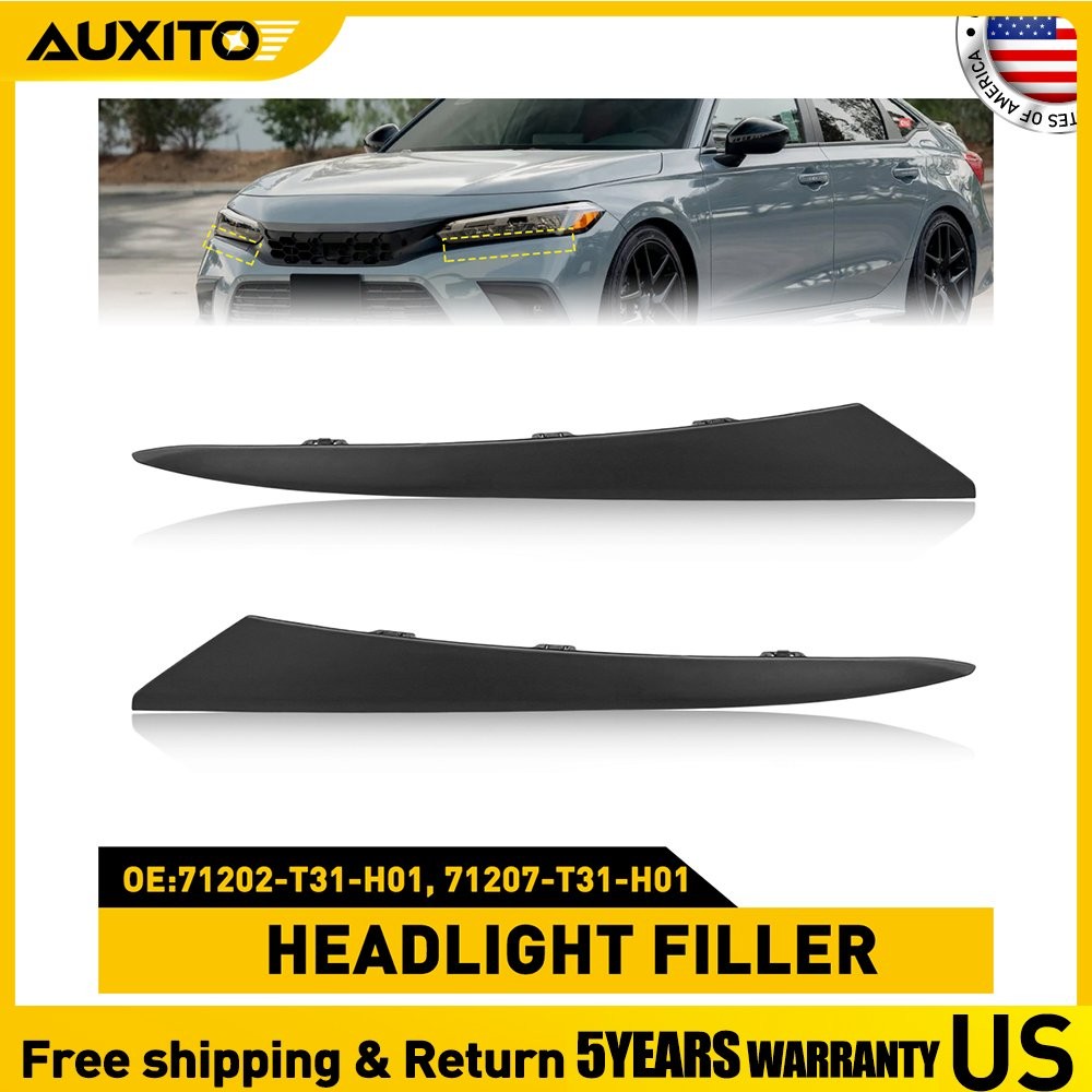 Left+Right Headlight Molding Trim Lower Filler Cover For 2022 2023 Honda Civic A