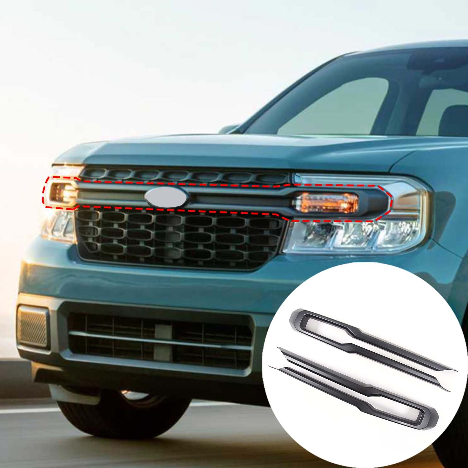Matte Black ABS Front Center Grille Side Cover Trim For Ford Maverick 2022+ US