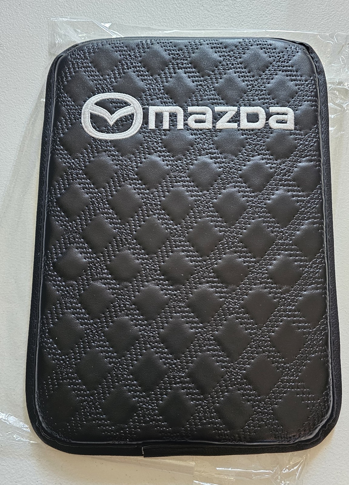 New Embroidery For MAZDA Carbon Fiber Armrest Cushion Mat Pad Cover