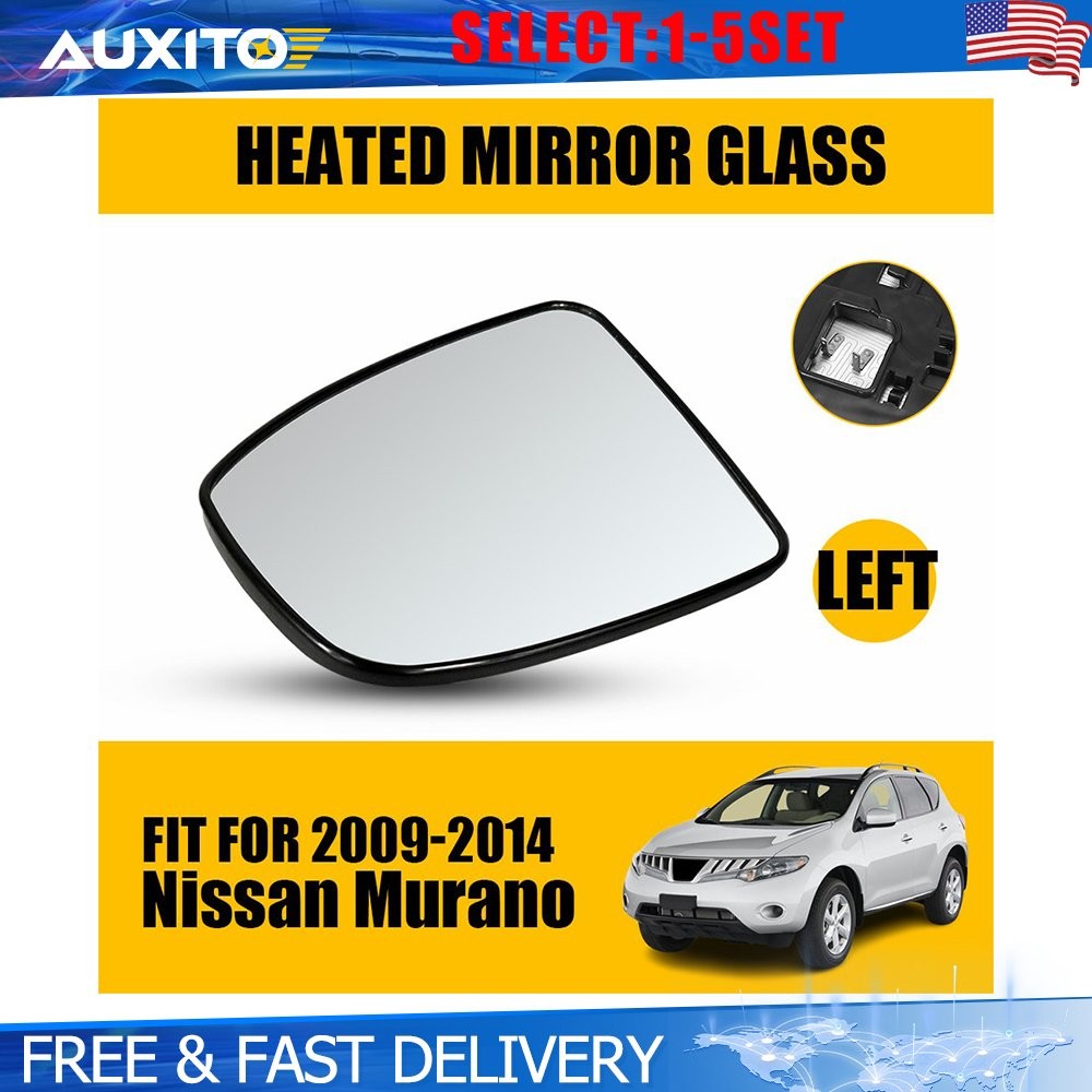 Heated Left Side Mirror Glass with Backing Plate for Nissan Murano 2009-14 1-5X