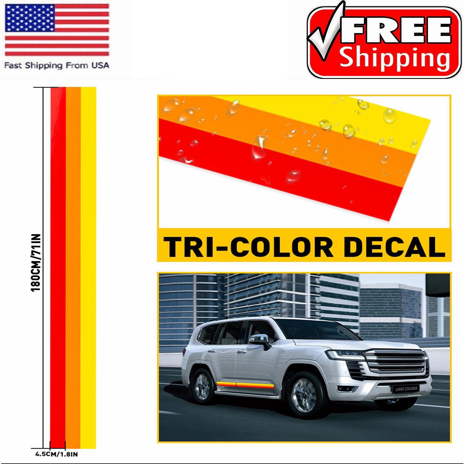 Tri-Color Stripe Sticker Decal For Toyota Tacoma TRD 4Runner Tundra/ Tantu Super