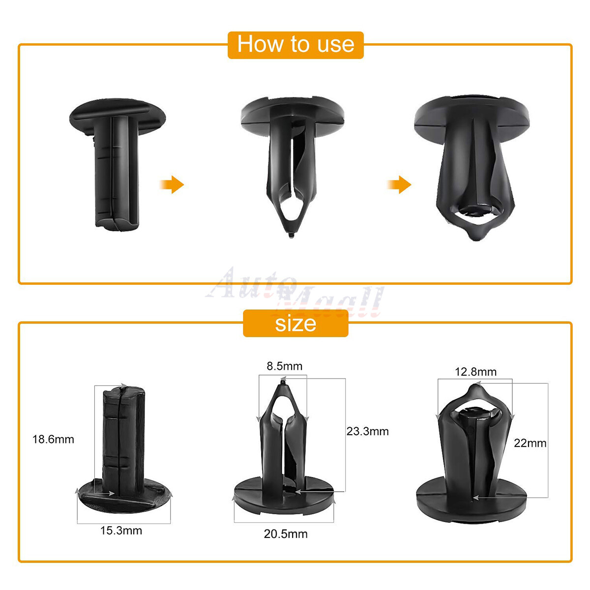 100pcs Retainer Fastener Rivets Clips for Ford N807389S 1039463 Fits 8mm Hole